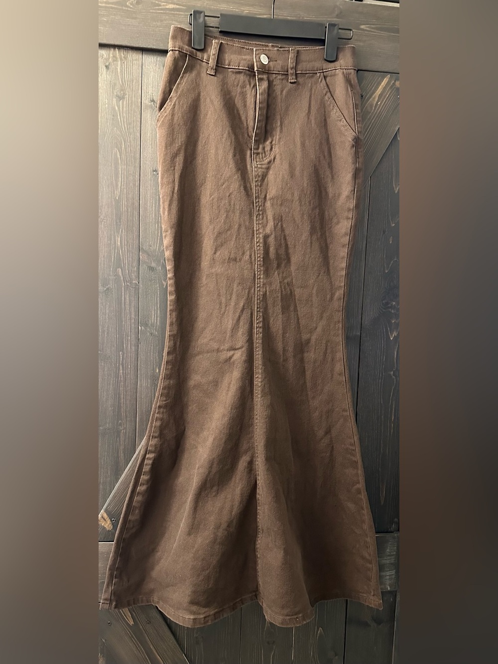SHEIN Brown Denim-Style Fluted Skirt - Size 6